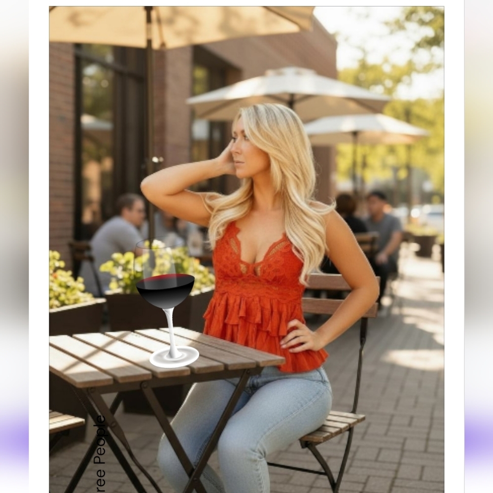 NWT FREE PEOPLE ADELLA CAMI TANK TOP WINDING ROADS RUFFLED LACE